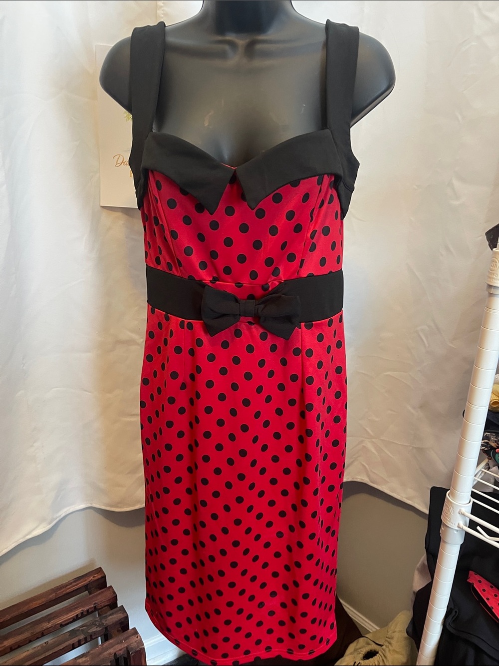 Miusol Red and Black Polka Dot Pencil Dress